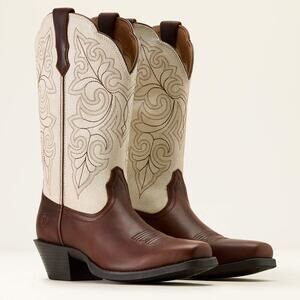 NEW Ariat Round Up Square Toe Western Boots Brown Ivory Cowgirl Cowboy Size 7B